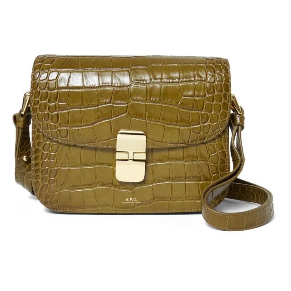 APC Small Grace Bag croc embossed leather in olive green